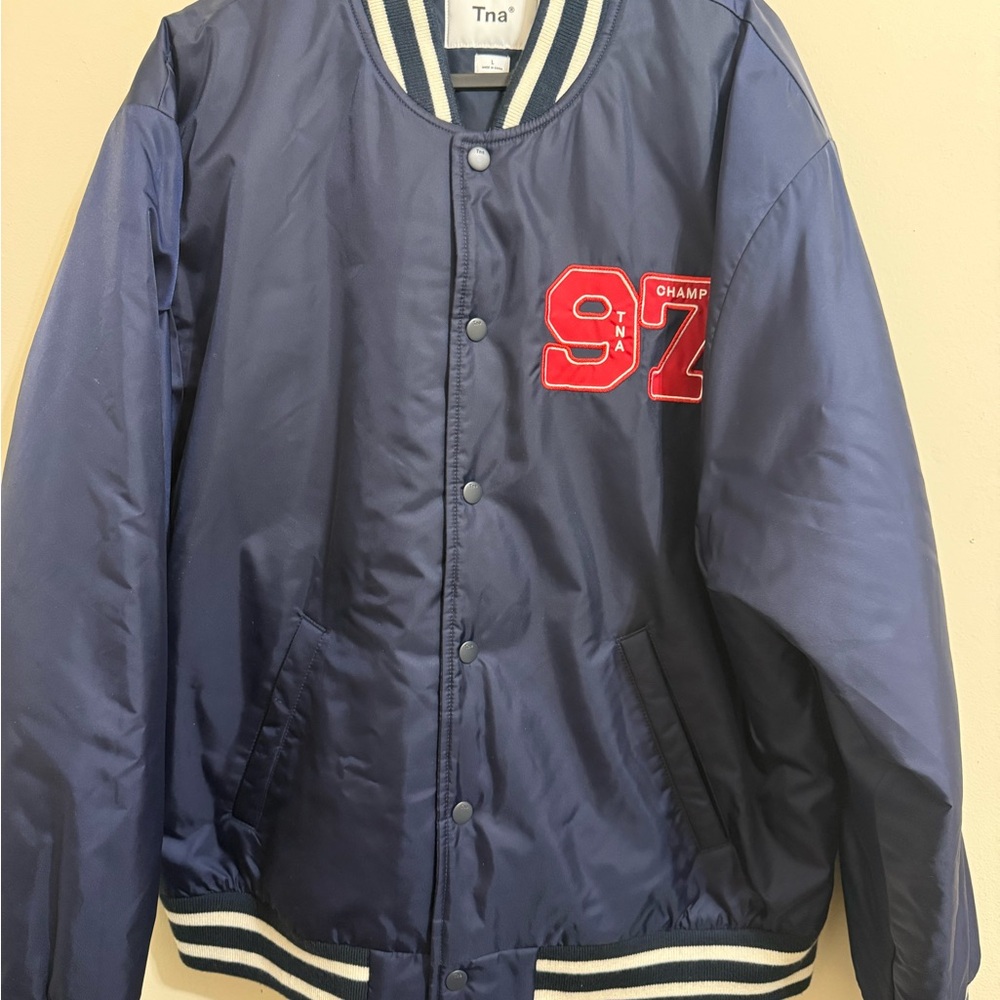 TNA Kids Blue Puffer Jacket with Red Accents